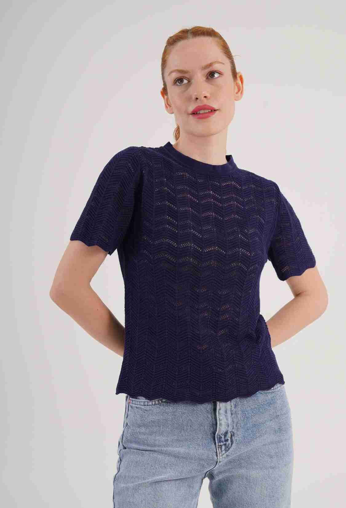 Blouse With Herringbone Pattern And High Neck - Brand: Lustrin - Women & Kids, Baby Clothes Wholesale - TheBS Women
