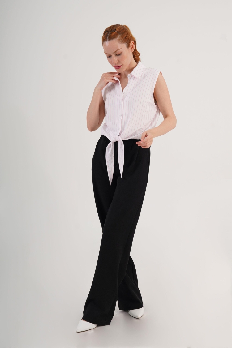 White Striped Casual Shirt With Notched Neck - Brand: Lustrin - Women & Kids, Baby Clothes Wholesale - TheBS Women