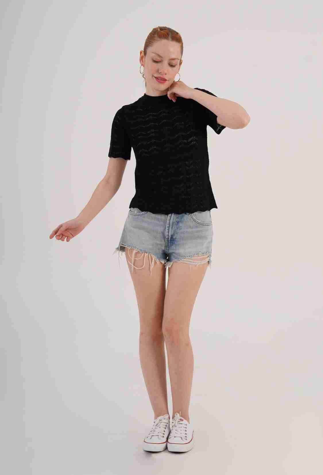 Blouse Casual Elegant High Neck Short Sleeve - Brand: Lustrin - Women & Kids, Baby Clothes Wholesale - TheBS Women