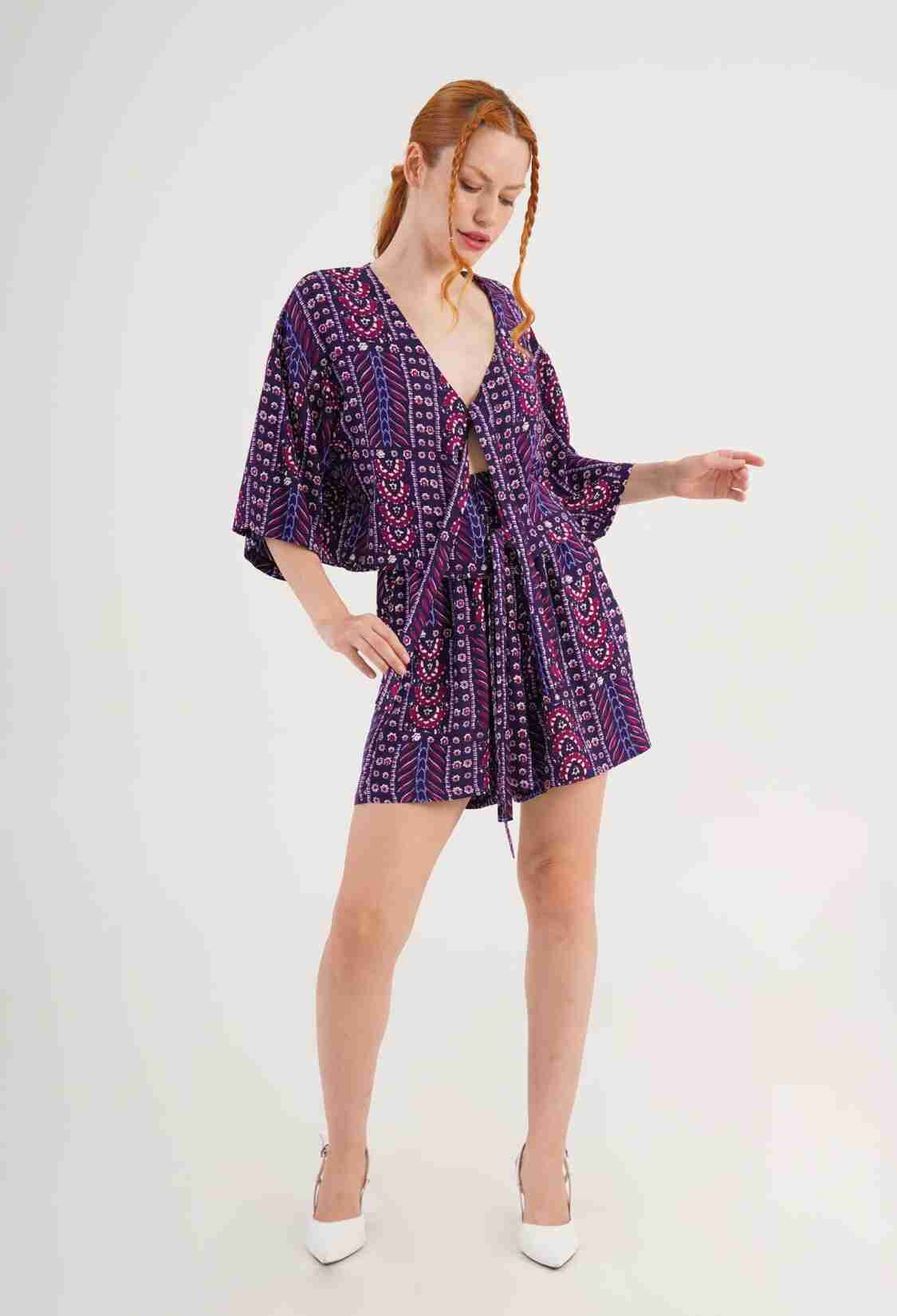 Purple Boho Casual Set With Paper Bag Shorts - Brand: Lustrin - Women & Kids, Baby Clothes Wholesale - TheBS Women