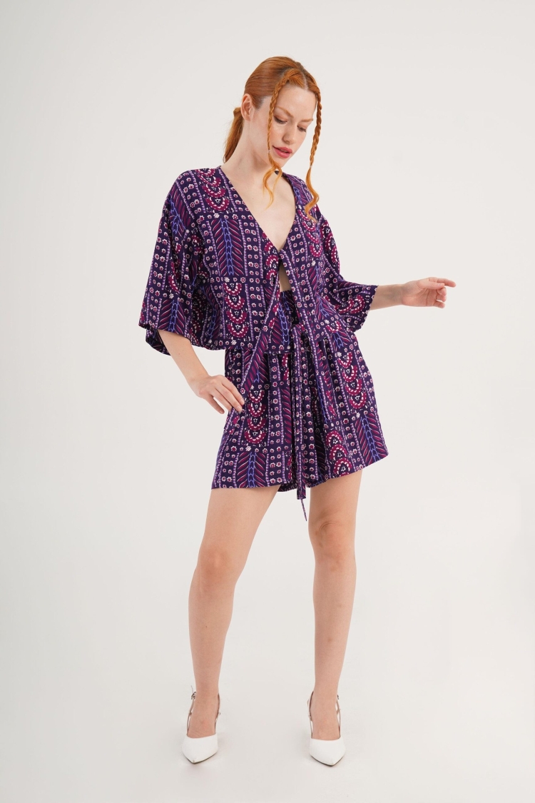 Purple Boho Casual Set With Paper Bag Shorts - Brand: Lustrin - Women & Kids, Baby Clothes Wholesale - TheBS Women