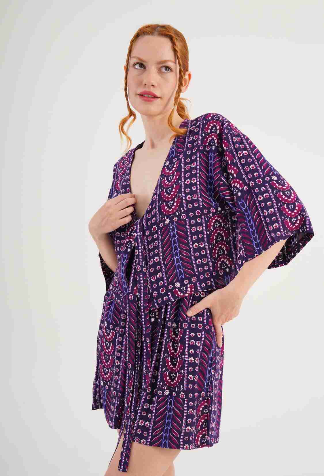 Purple Boho Casual Set With Paper Bag Shorts - Brand: Lustrin - Women & Kids, Baby Clothes Wholesale - TheBS Women