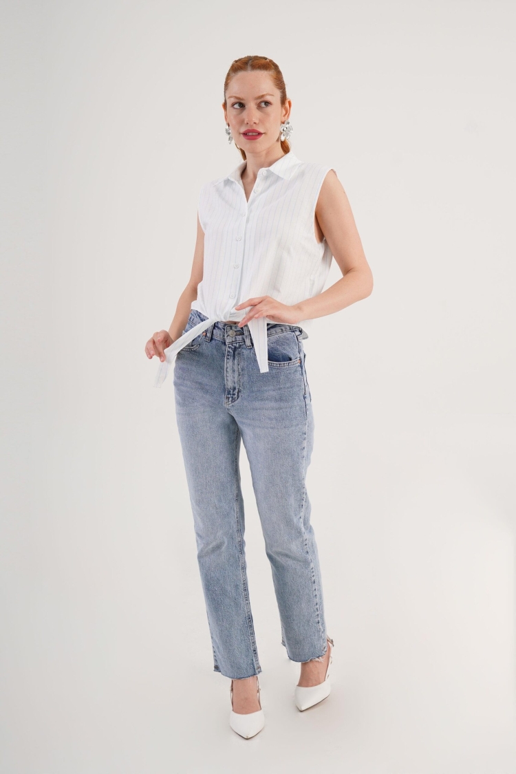 White Striped Casual Elegant Shirt - Brand: Lustrin - Women & Kids, Baby Clothes Wholesale - TheBS Women