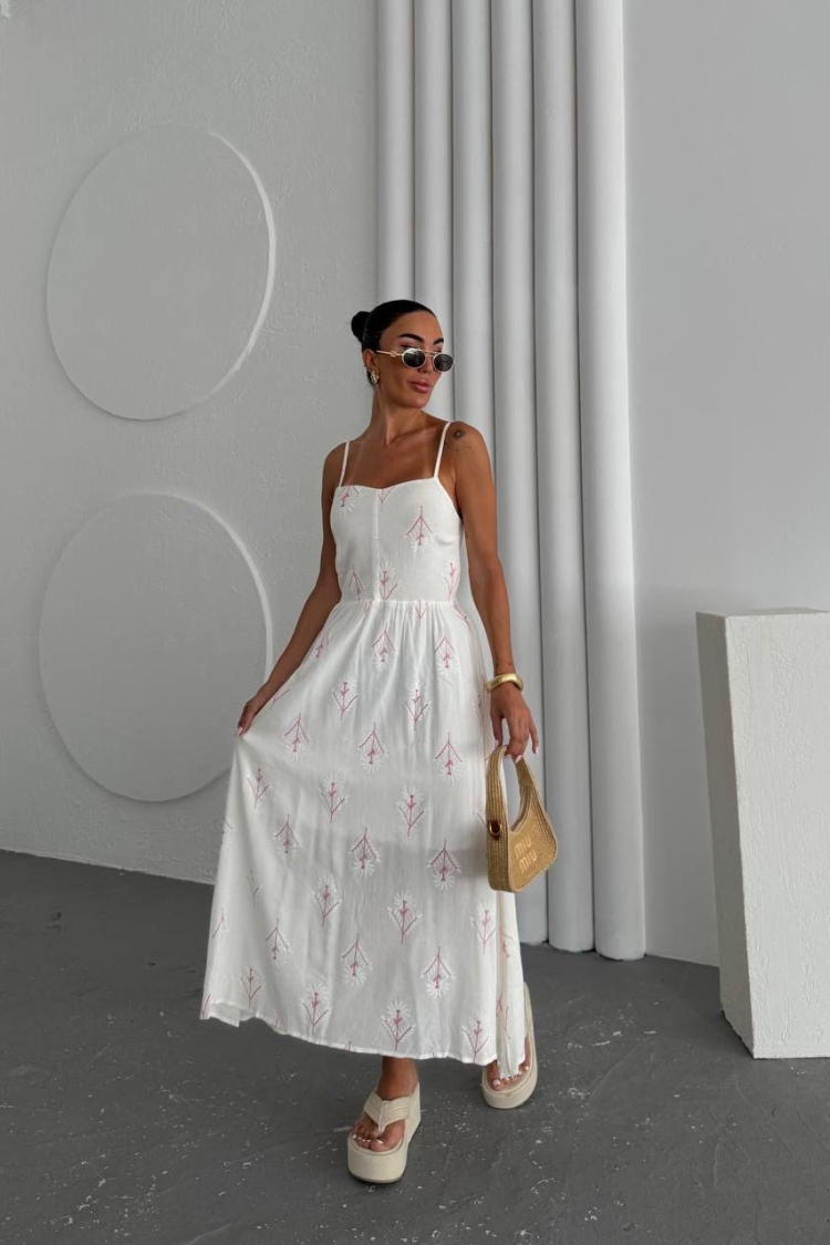 White Floral Slip Maxi Dress With Square Neck - Producer: My Jest Fashion - Wholesale Women Clothes - TheBS Women