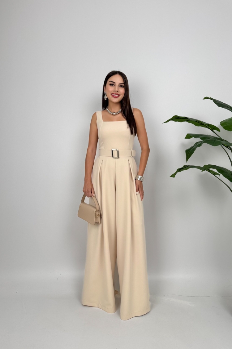 Beige Elegant Tailored Jumpsuit - Brand: Miss Janell - Women & Kids, Baby Clothes Wholesale - TheBS Women