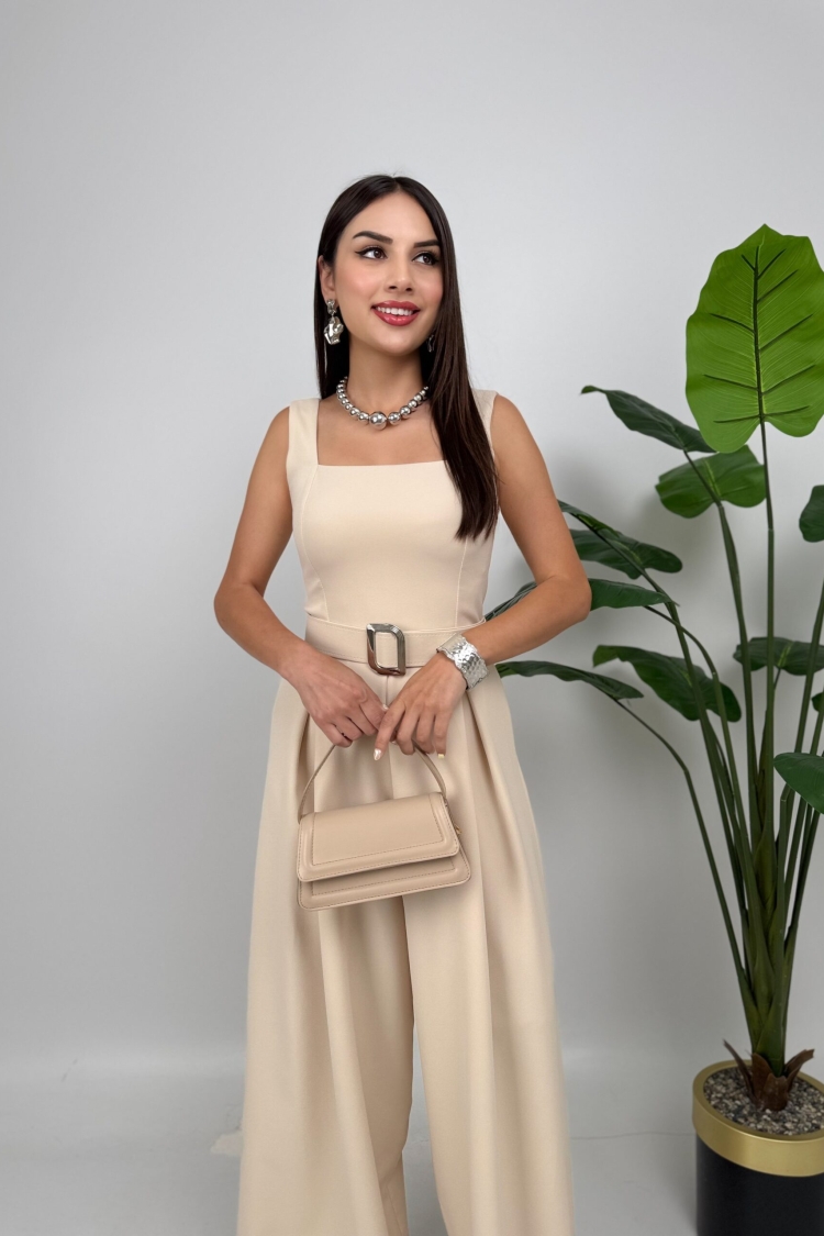 Beige Elegant Tailored Jumpsuit - Brand: Miss Janell - Women & Kids, Baby Clothes Wholesale - TheBS Women