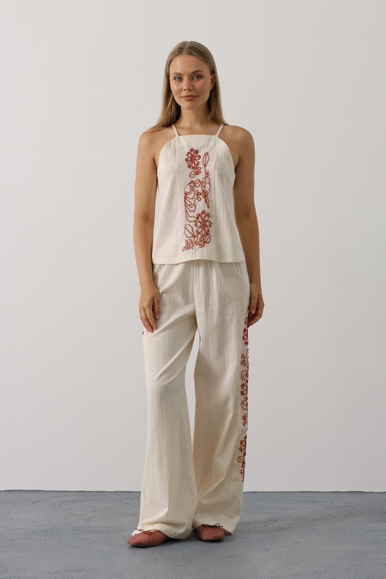 Beige Floral Palazzo Set For Casual Elegance - Brand: Reyon - Women & Kids, Baby Clothes Wholesale - TheBS Women