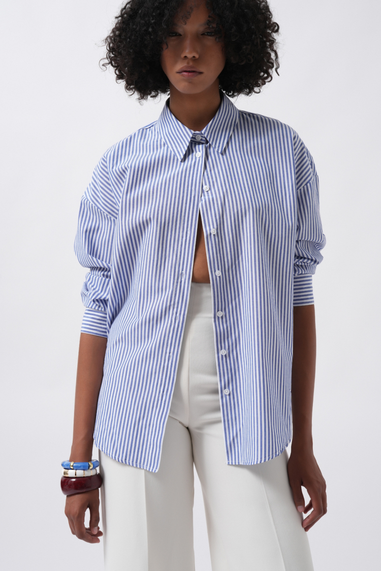 Striped Polo Neck Buttoned Shirt - Producer: Black Fashion - Wholesale Women Clothes - TheBS Women