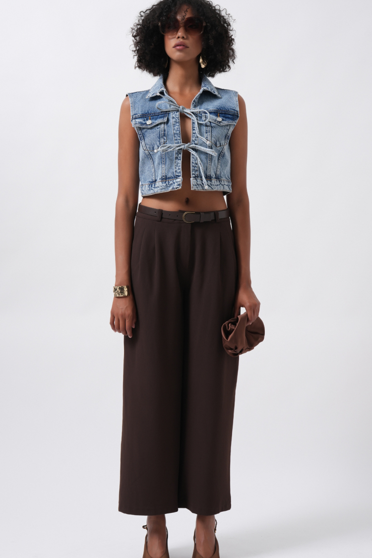 Casual Crop Vest With Flap Pocket And Tie Closure - Producer: Black Fashion - Wholesale Women Clothes - TheBS Women