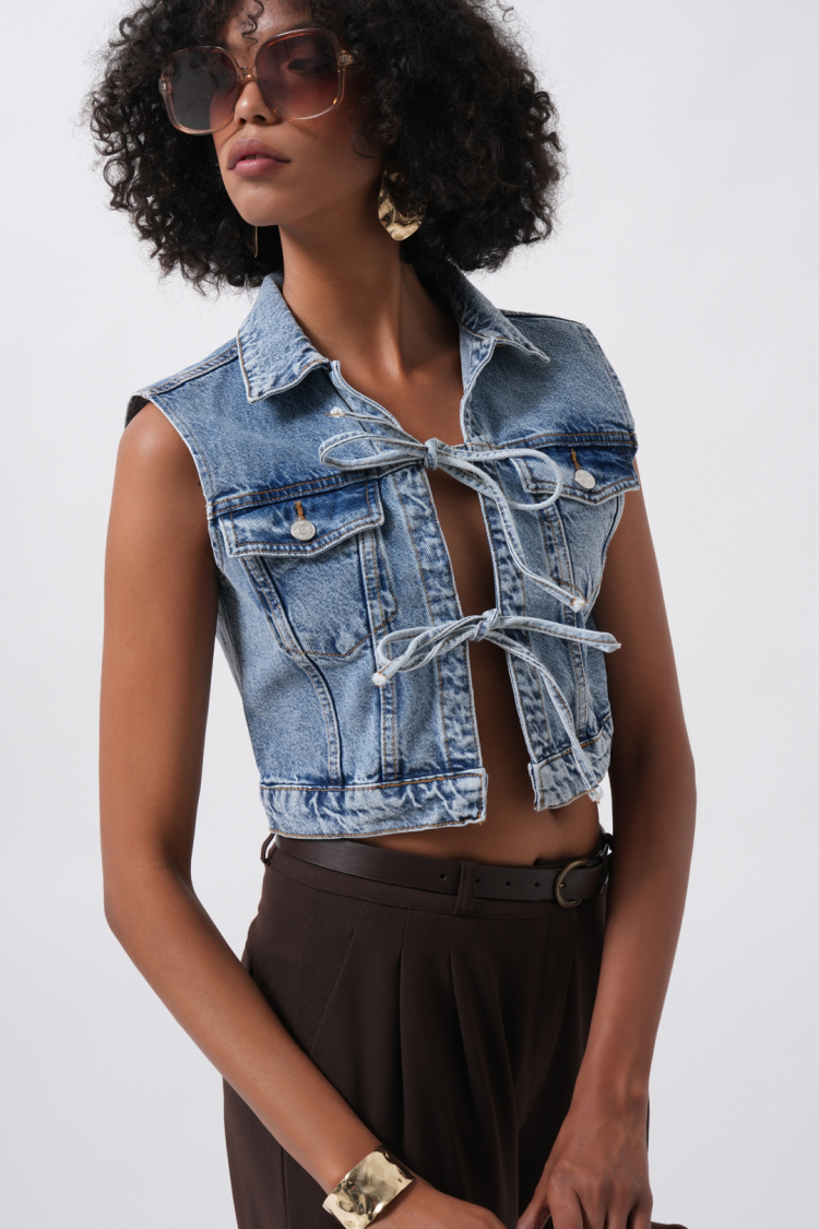 Casual Crop Vest With Flap Pocket And Tie Closure - Producer: Black Fashion - Wholesale Women Clothes - TheBS Women