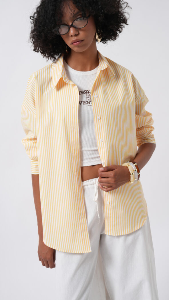 Striped Oversized Shirt With Shawl Collar - Producer: Black Fashion - Wholesale Women Clothes - TheBS Women