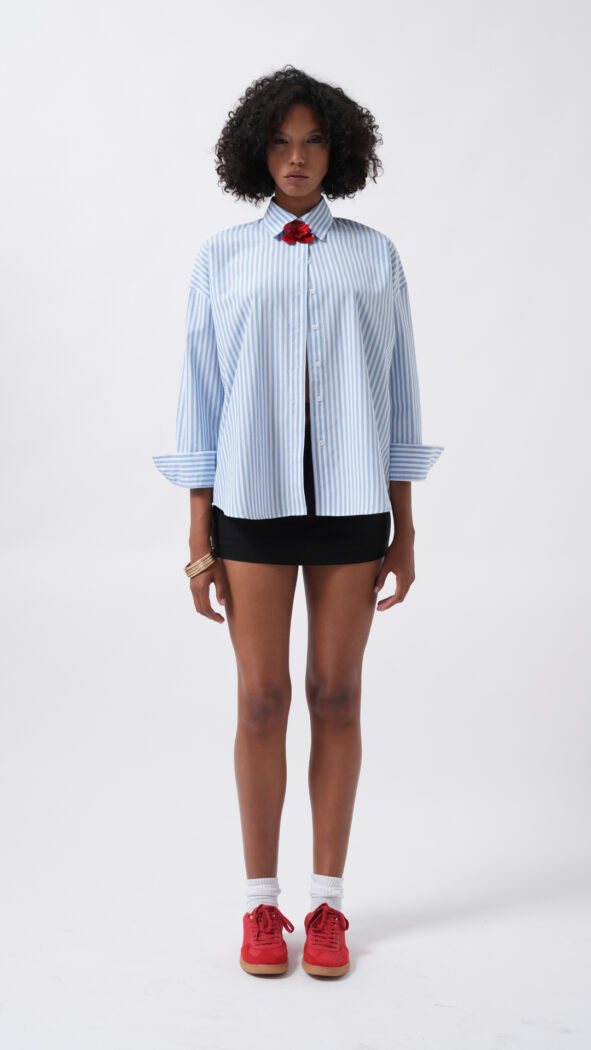 Striped Casual Oversized Shirt With Shawl Collar - Producer: Black Fashion - Wholesale Women Clothes - TheBS Women