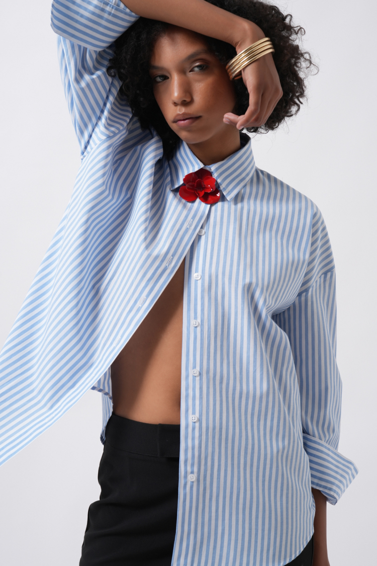 Striped Casual Oversized Shirt With Shawl Collar - Producer: Black Fashion - Wholesale Women Clothes - TheBS Women