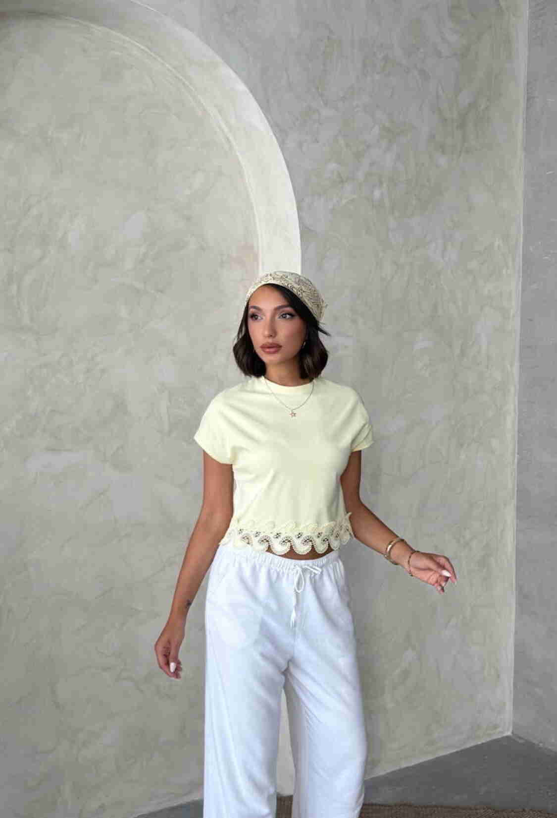 Beige Slim Fit Crop Blouse With Cap Sleeves - Brand: Topshow - Women & Kids, Baby Clothes Wholesale - TheBS Women