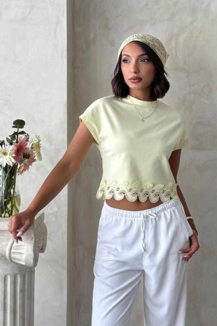 Beige Slim Fit Crop Blouse With Cap Sleeves - Brand: Topshow - Women & Kids, Baby Clothes Wholesale - TheBS Women