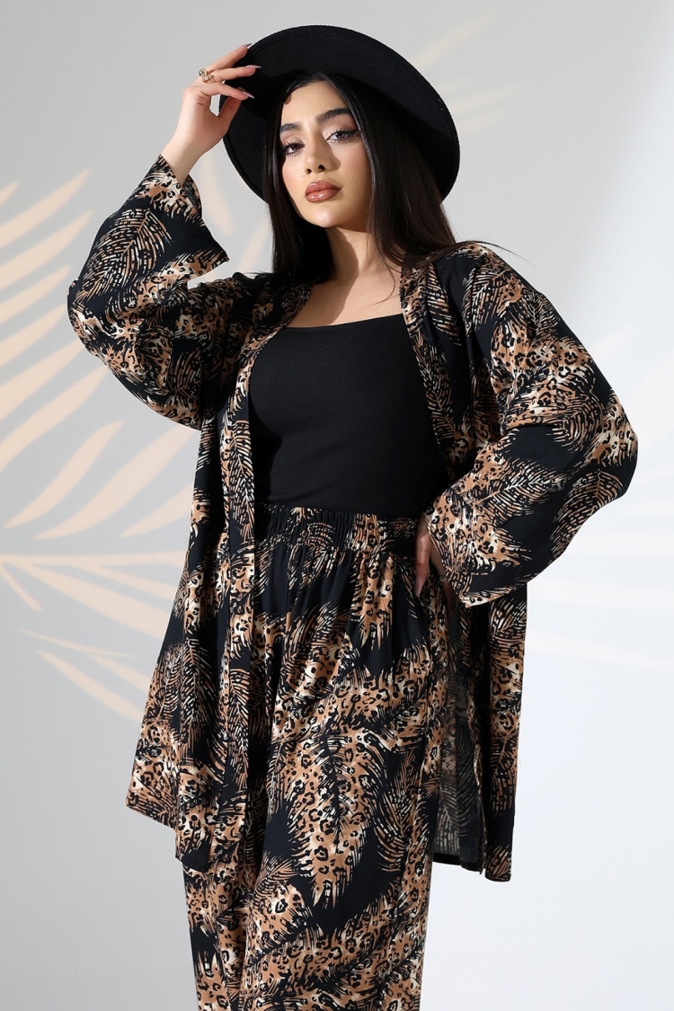 Black Kimono With Animal Print For Elegant Casual Wear - Brand: My Jest Fashion - Women & Kids, Baby Clothes Wholesale - TheBS Women