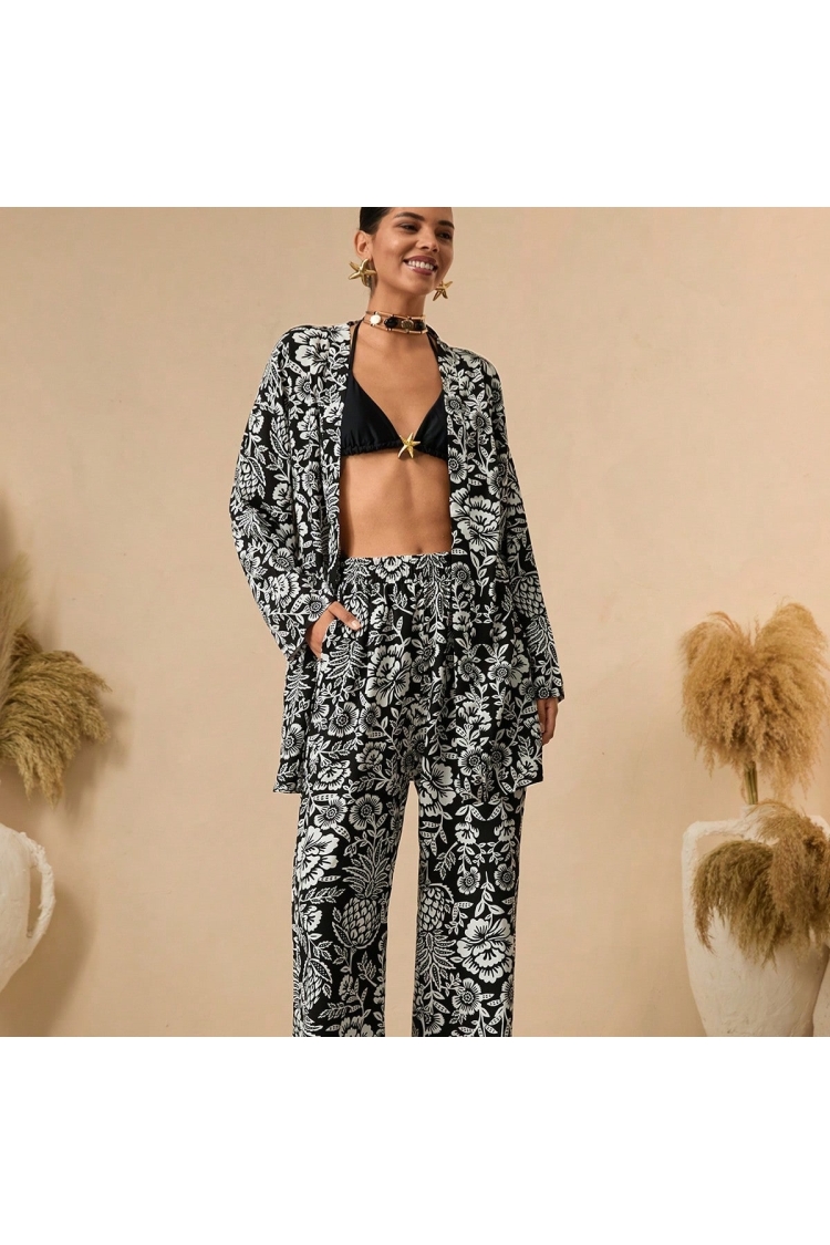 Black Kimono With Floral Pattern And Halter Neck - Brand: My Jest Fashion - Women & Kids, Baby Clothes Wholesale - TheBS Women