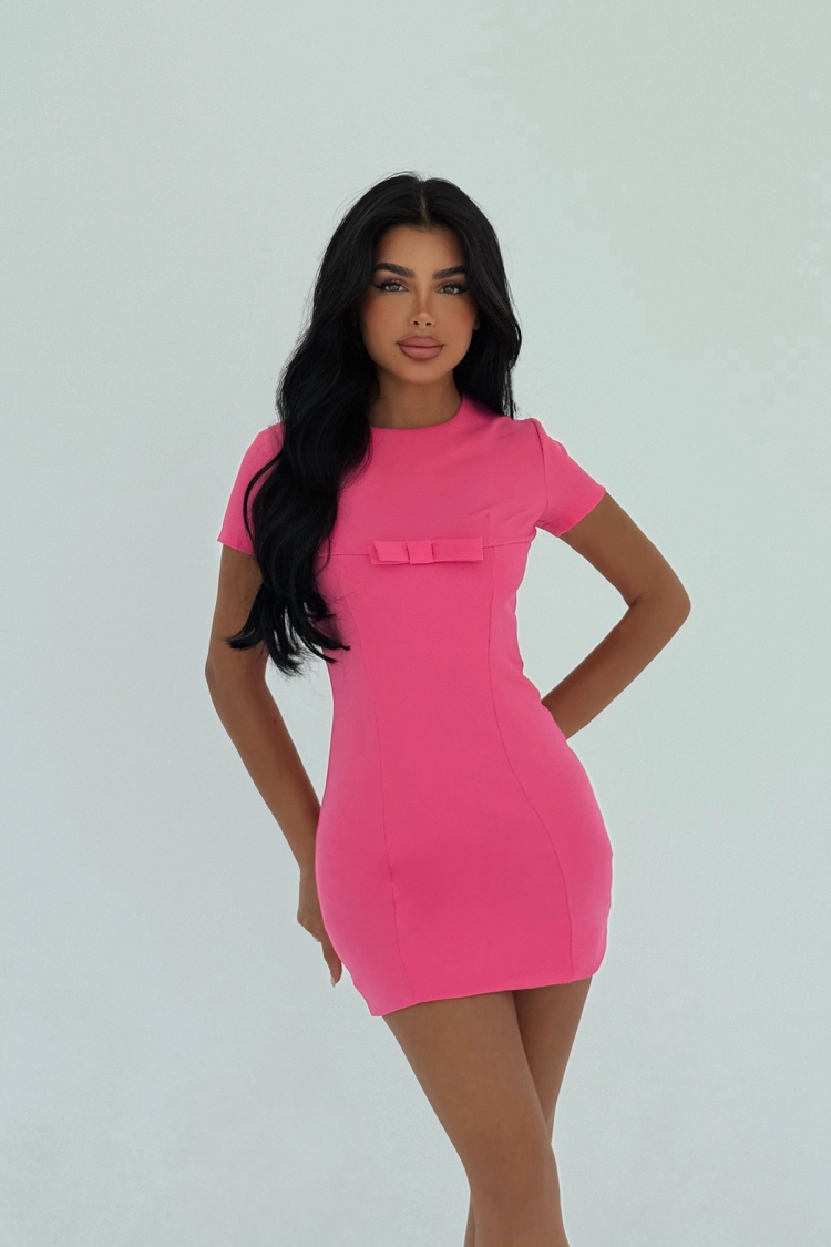 Pink Bodycon Mini Dress With Short Sleeves - Brand: EYYO ATELIER - Women & Kids, Baby Clothes Wholesale - TheBS Women