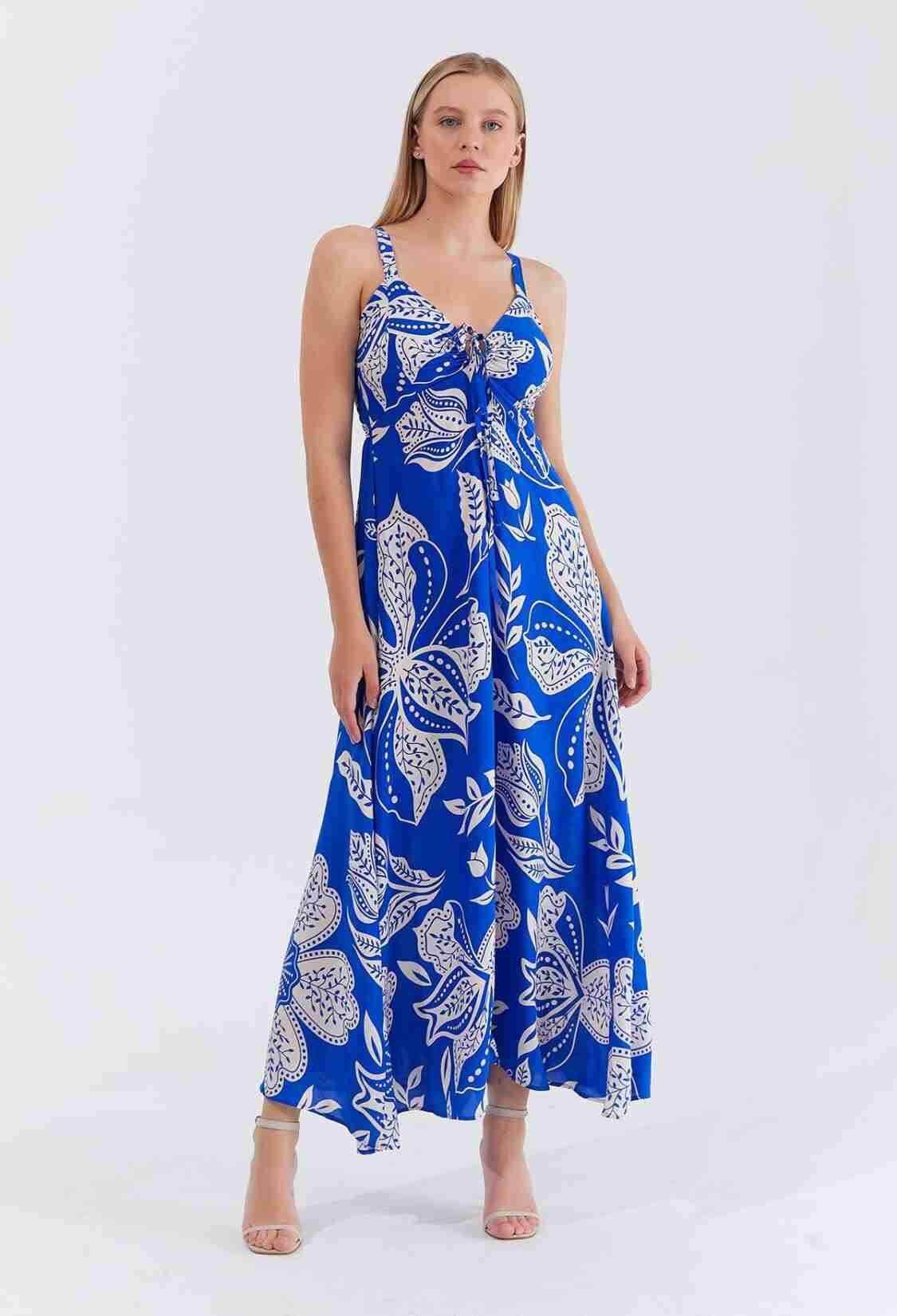 Blue Floral Sleeveless Floor Length Slip Dress - Brand: Reyon - Women & Kids, Baby Clothes Wholesale - TheBS Women