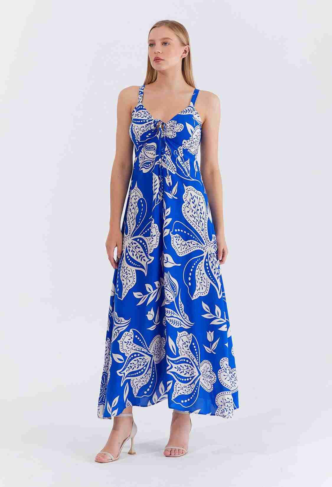 Blue Floral Sleeveless Floor Length Slip Dress - Brand: Reyon - Women & Kids, Baby Clothes Wholesale - TheBS Women