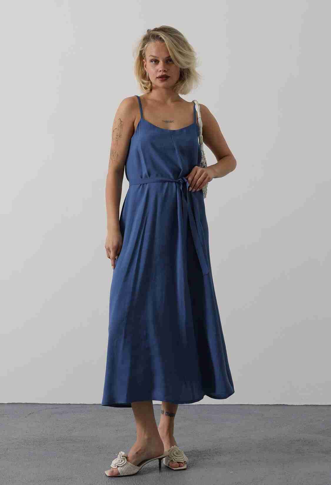 Blue Slip Dress With Square Neck For Work And Party - Brand: Reyon - Women & Kids, Baby Clothes Wholesale - TheBS Women