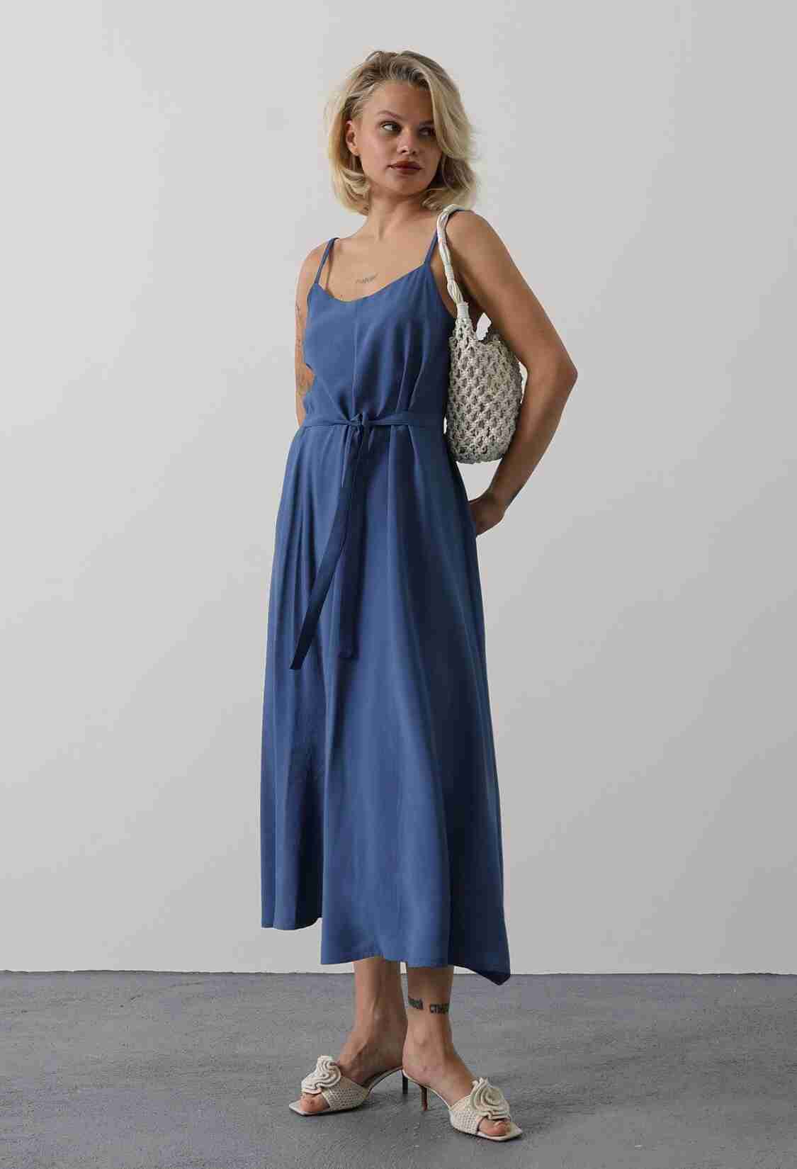 Blue Slip Dress With Square Neck For Work And Party - Brand: Reyon - Women & Kids, Baby Clothes Wholesale - TheBS Women