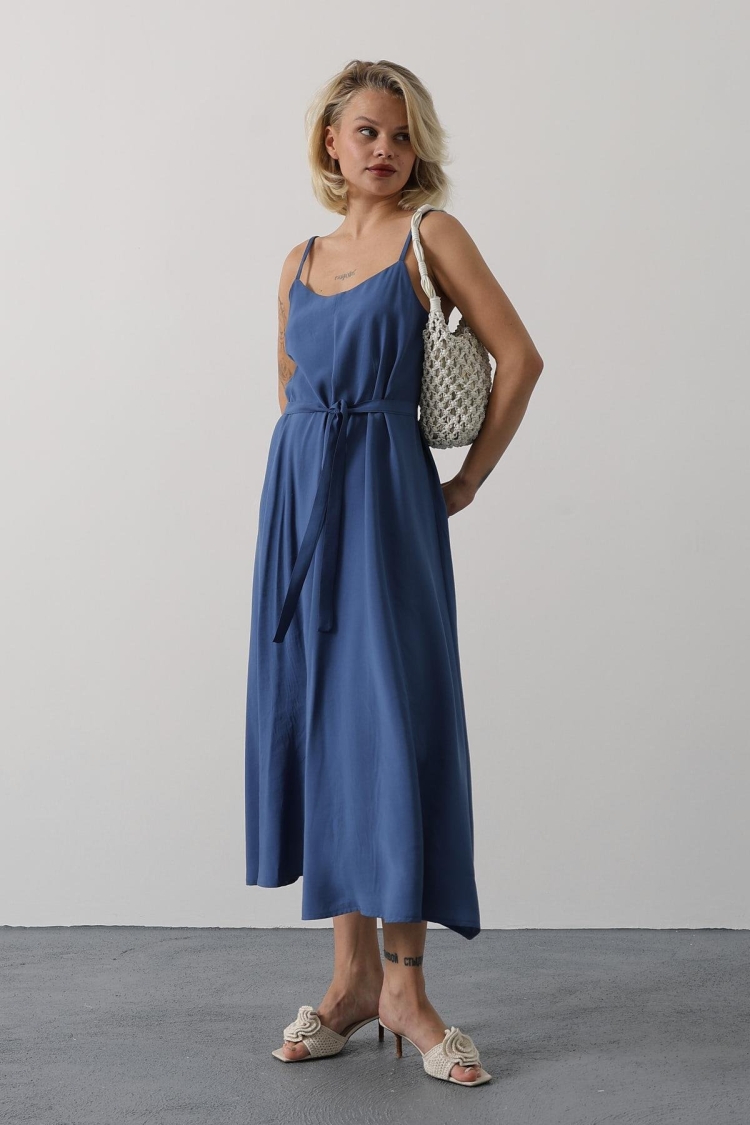 Blue Slip Dress With Square Neck For Work And Party - Brand: Reyon - Women & Kids, Baby Clothes Wholesale - TheBS Women