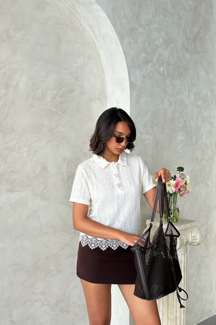 White Elegant Polo Neck Blouse - Producer: Topshow - Wholesale Women Clothes - TheBS Women