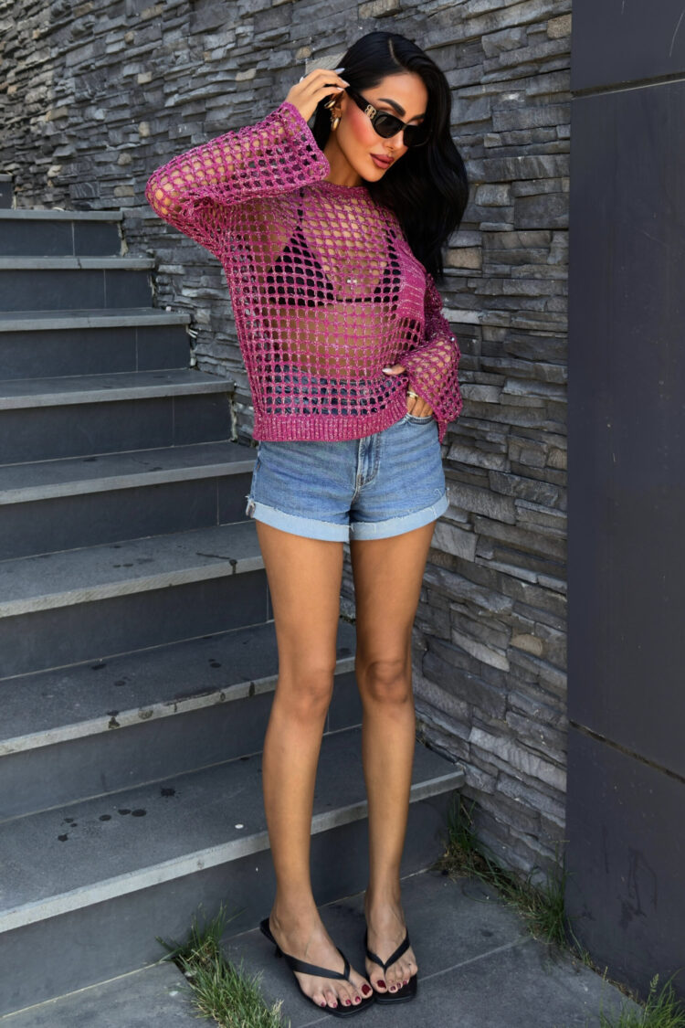 Pocket Detail Silvery Openwork Sweater Blouse - Producer: Sobe Istanbul - Wholesale Women Clothes - TheBS Women