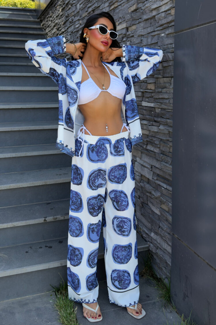 Patterned Satin Suit - Multicolor - Producer: Sobe Istanbul - Wholesale Women Clothes - TheBS Women
