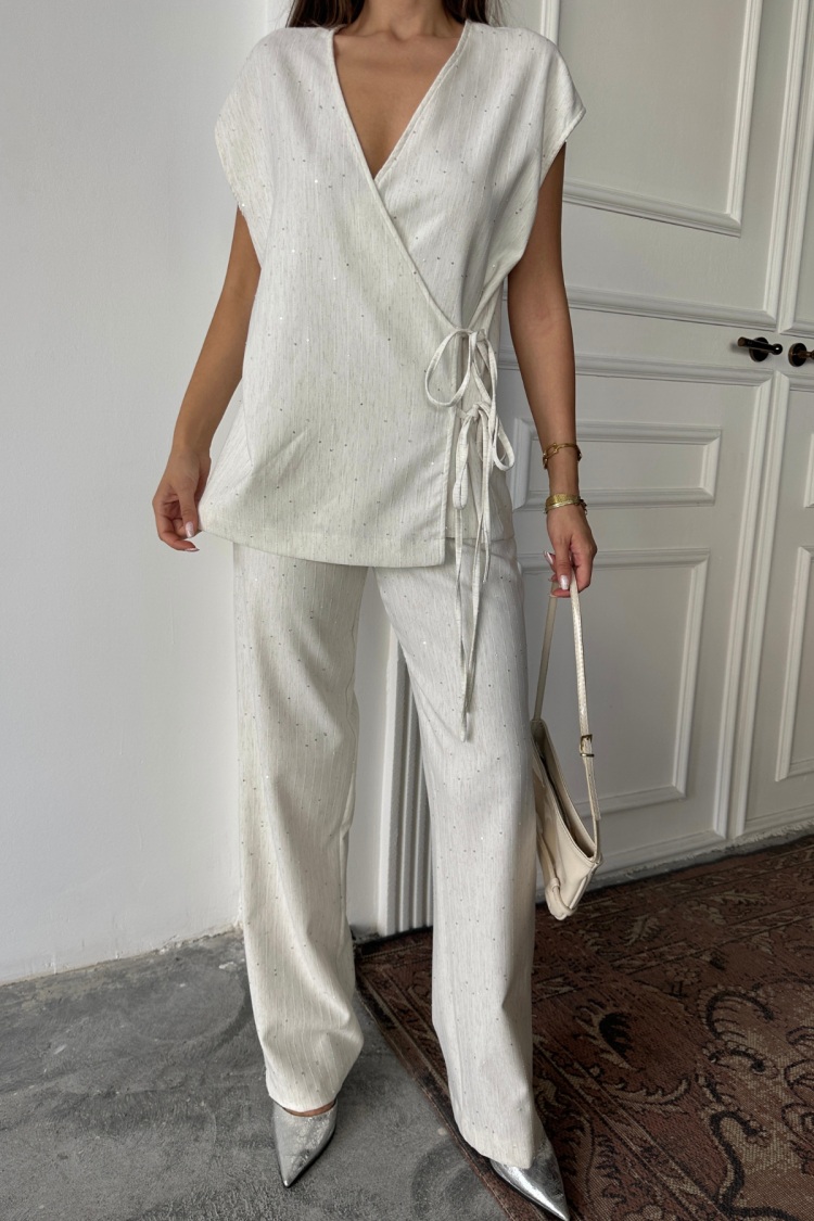 White Elegant Palazzo Pants Tie Set - Brand: Ello - Women & Kids, Baby Clothes Wholesale - TheBS Women