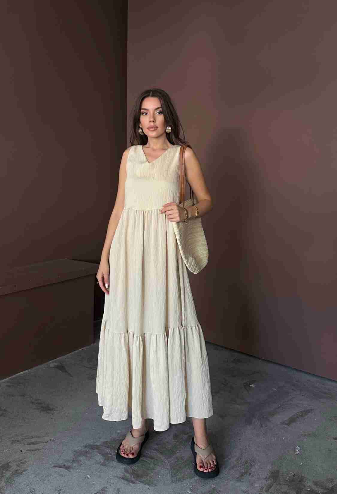 A-Line V-Neck Midi Dress With Cap Sleeves - Brand: Ello - Women & Kids, Baby Clothes Wholesale - TheBS Women
