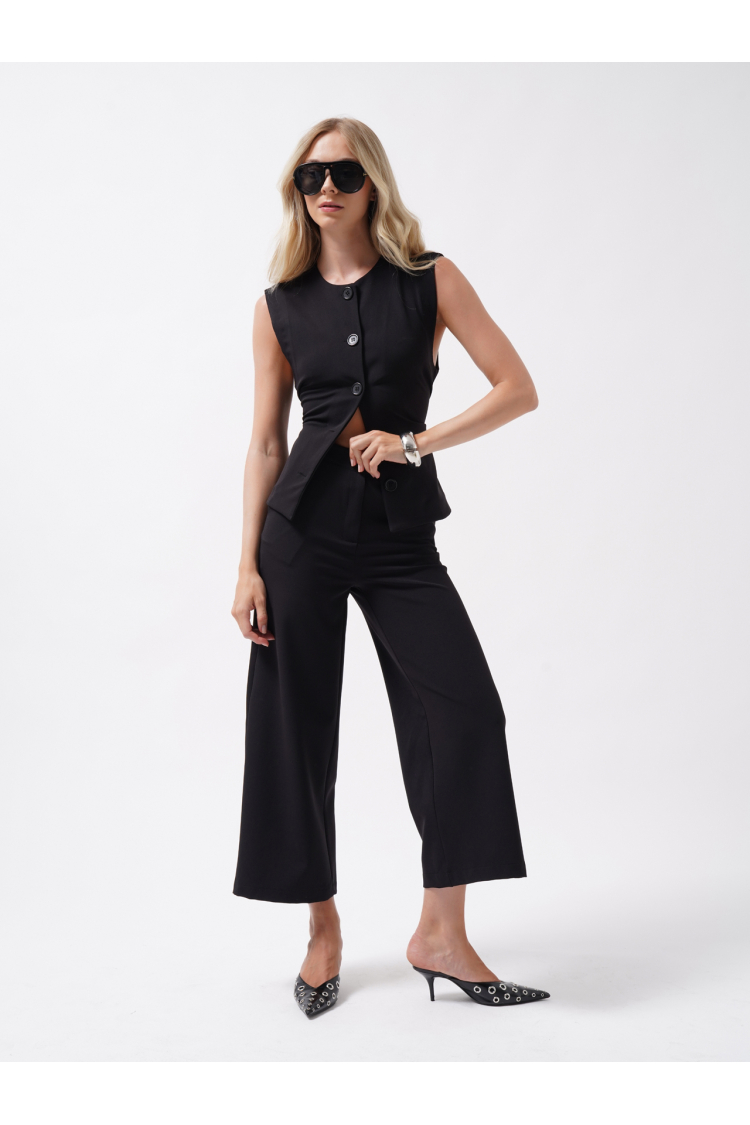 Palazzo Pants With Wide Leg And Buttoned Closure - Brand: Black Fashion - Women & Kids, Baby Clothes Wholesale - TheBS Women