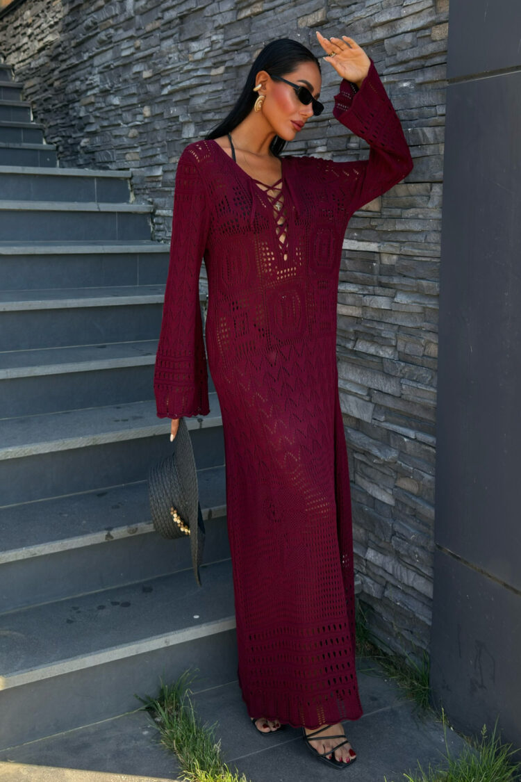 Brit Detailed Openwork Dress - Burgundy - Producer: Sobe Istanbul - Wholesale Women Clothes - TheBS Women