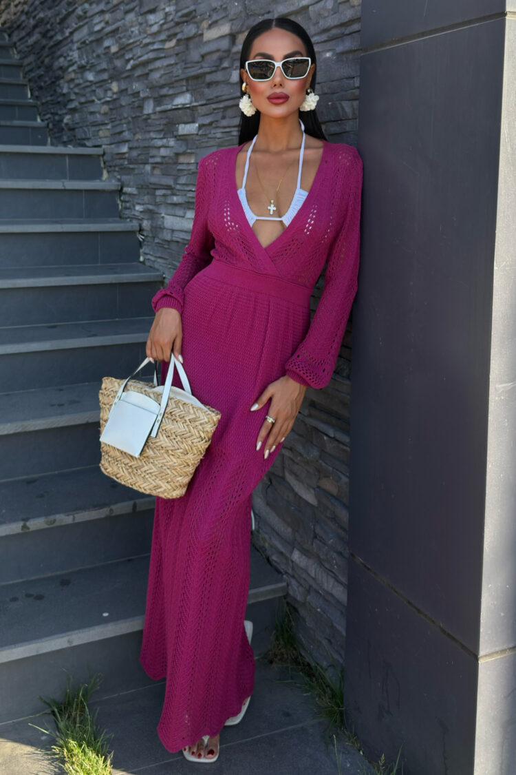 Deep Neck Knitwear Dress - Purple - Producer: Sobe Istanbul - Wholesale Women Clothes - TheBS Women