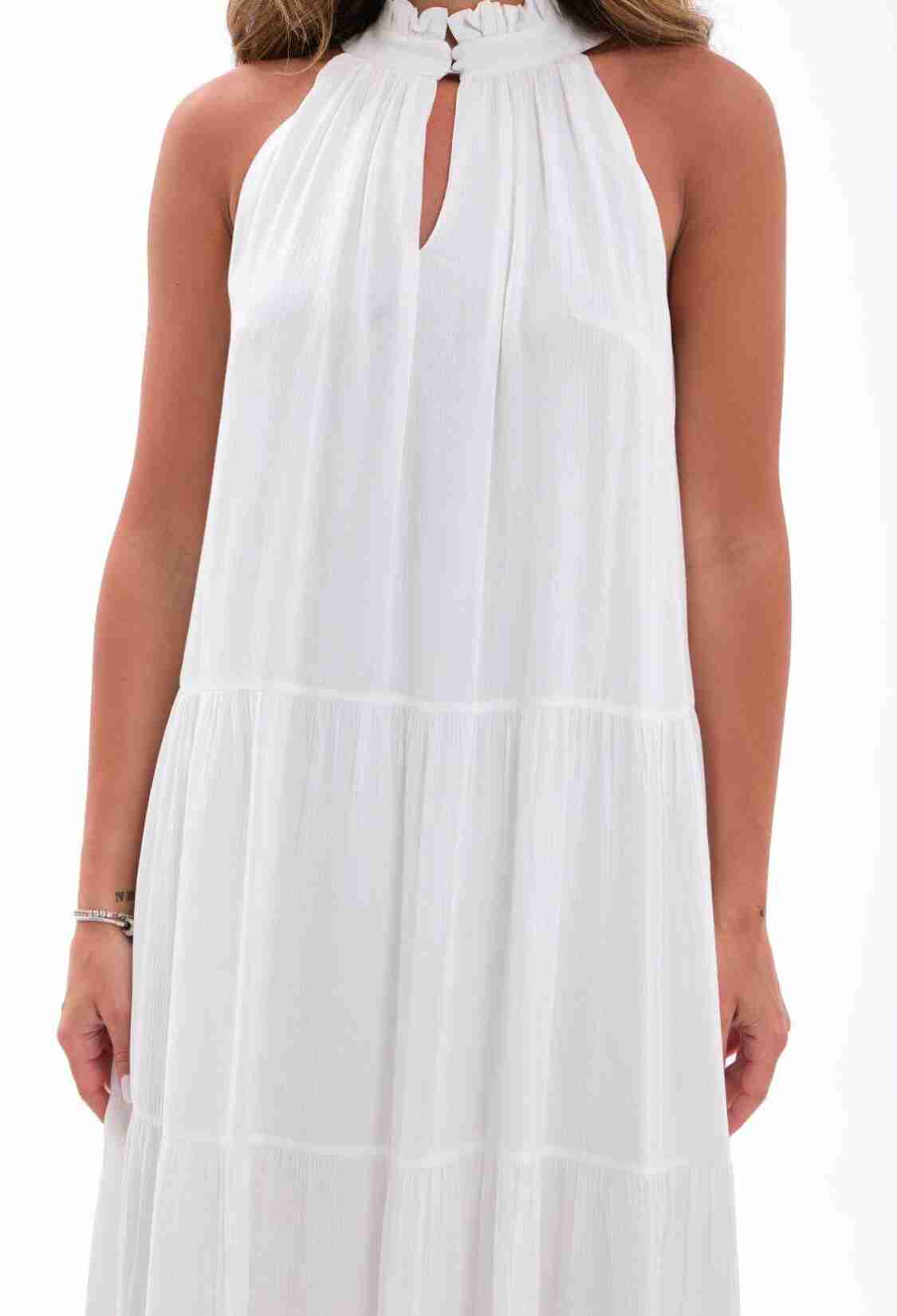 White Elegant Babydoll Dress With High Neck - Brand: Fame - Women & Kids, Baby Clothes Wholesale - TheBS Women