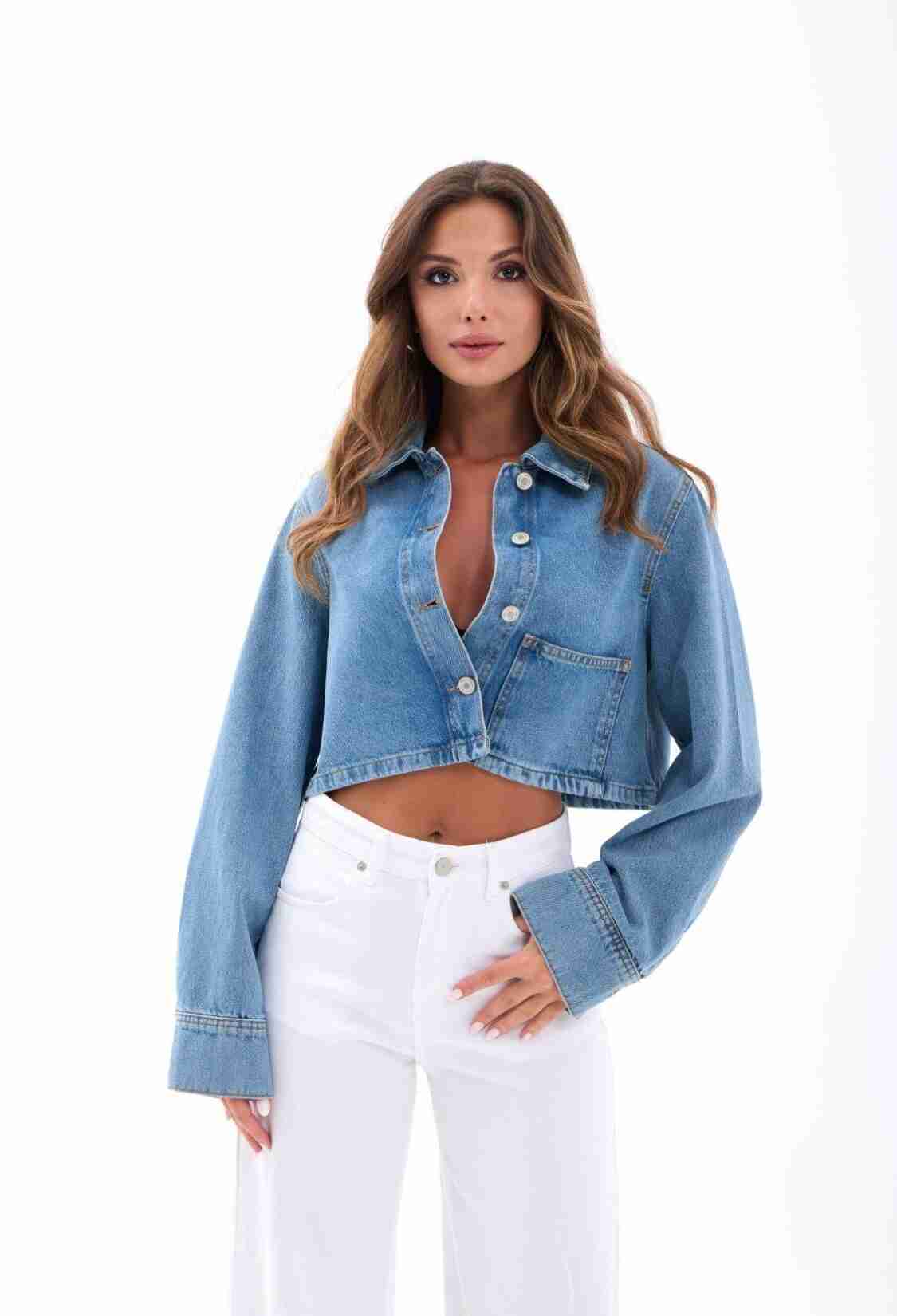 Blue Denim Jacket - Oversized Trucker Crop - Brand: Fame - Women & Kids, Baby Clothes Wholesale - TheBS Women