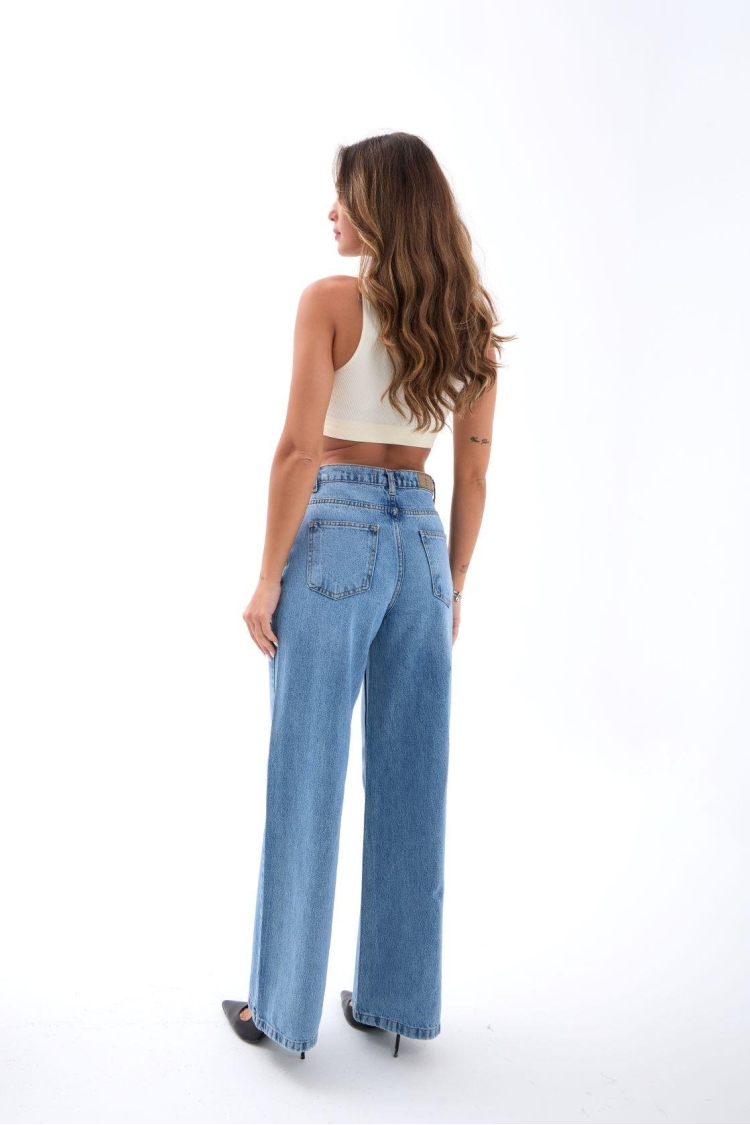 Blue Mom Jeans High Waist Wide Leg Buttoned - Brand: Fame - Women & Kids, Baby Clothes Wholesale - TheBS Women