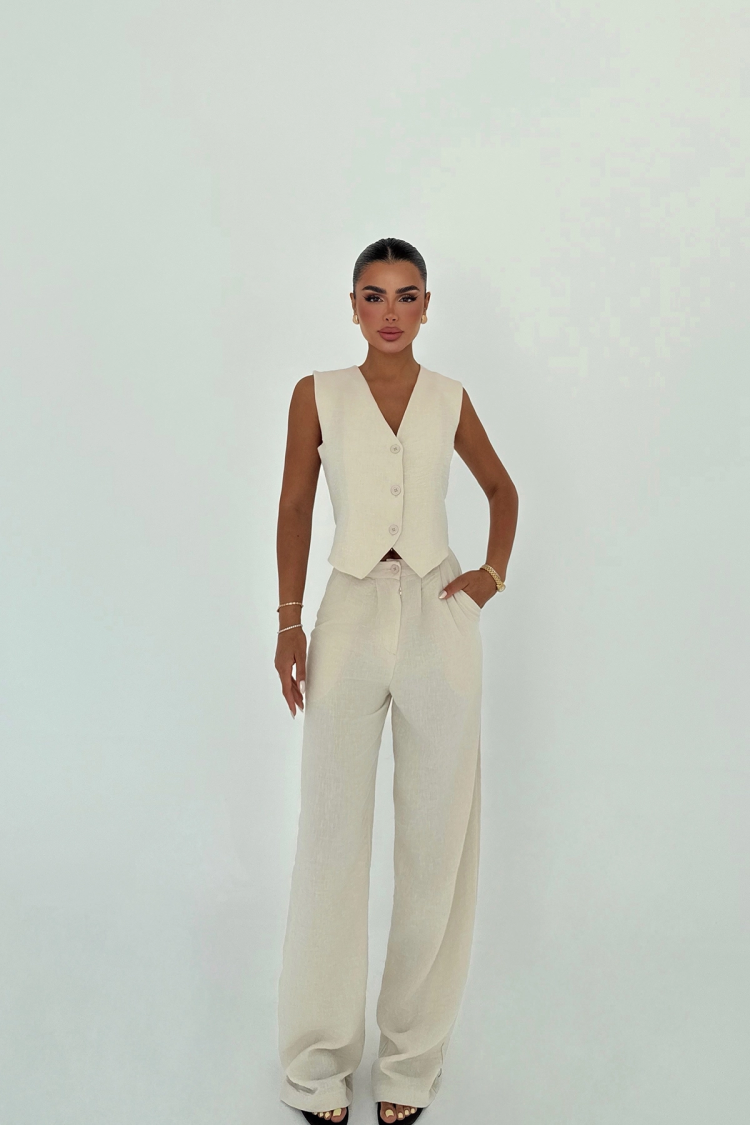 Beige Elegant Formal Suit With Wide Leg Pants - Producer: EYYO ATELIER - Wholesale Women Clothes - TheBS Women