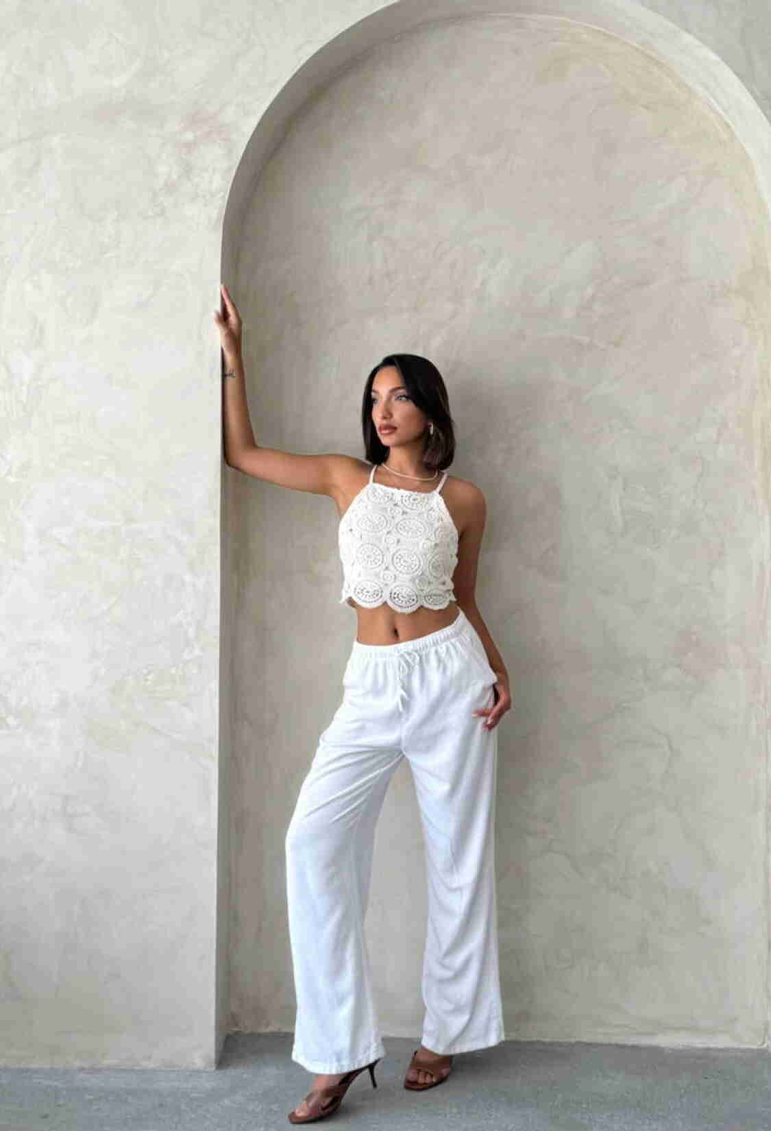 White Blouse Slim Fit Halter Neck Crop Casual - Brand: Topshow - Women & Kids, Baby Clothes Wholesale - TheBS Women