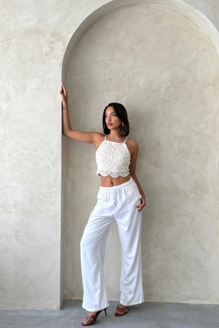 White Blouse Slim Fit Halter Neck Crop Casual - Brand: Topshow - Women & Kids, Baby Clothes Wholesale - TheBS Women