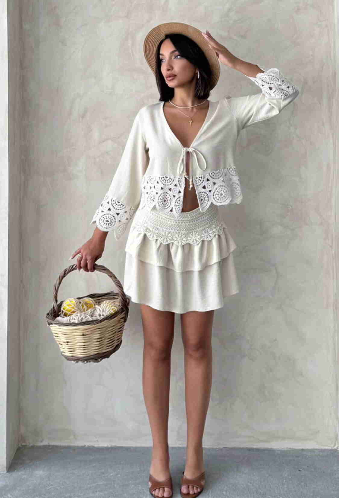 Beige Boho Layered Mini Skirt With Tie Closure - Brand: Topshow - Women & Kids, Baby Clothes Wholesale - TheBS Women