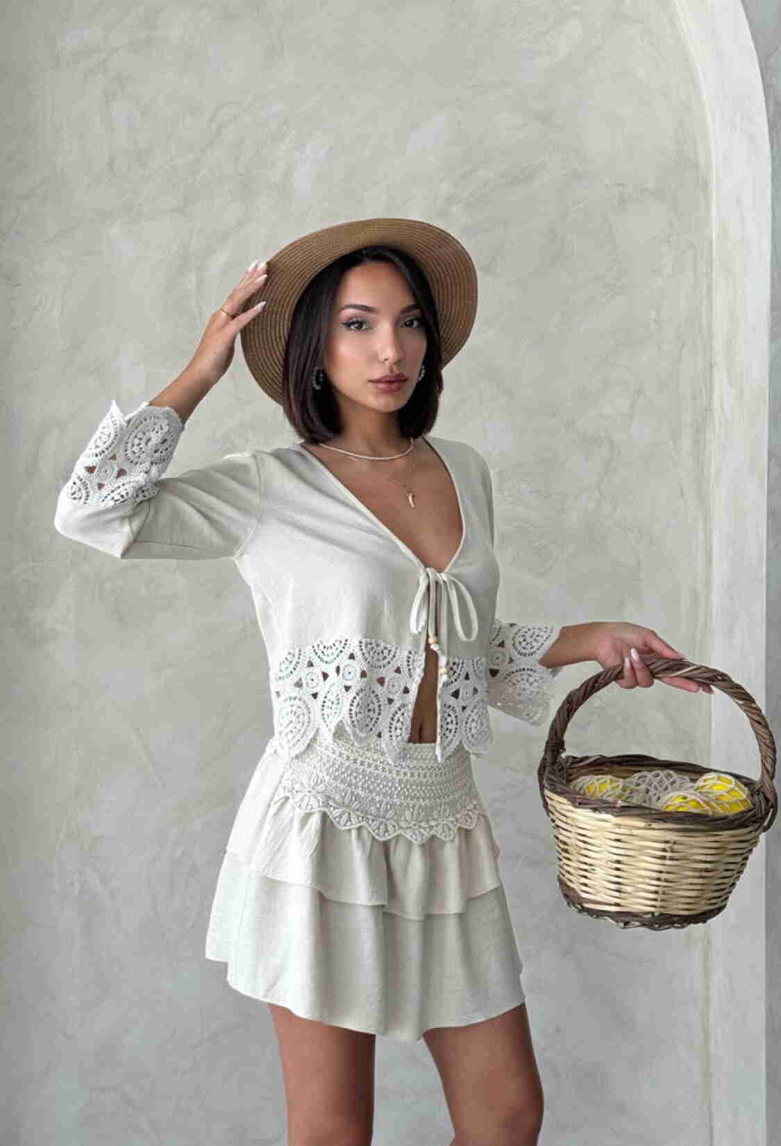 Beige Boho Layered Mini Skirt With Tie Closure - Brand: Topshow - Women & Kids, Baby Clothes Wholesale - TheBS Women
