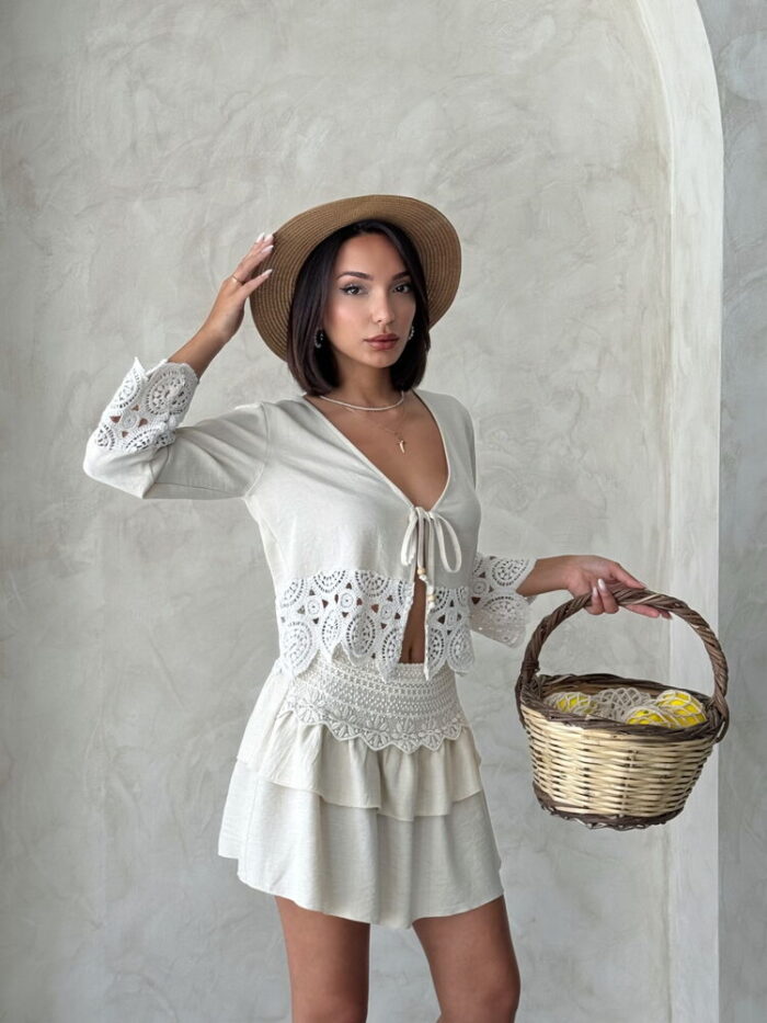 Beige Boho Layered Mini Skirt With Tie Closure - Producer: Topshow - Wholesale Women Clothes - TheBS Women