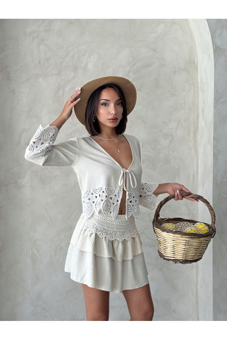 Beige Boho Layered Mini Skirt With Tie Closure - Brand: Topshow - Women & Kids, Baby Clothes Wholesale - TheBS Women