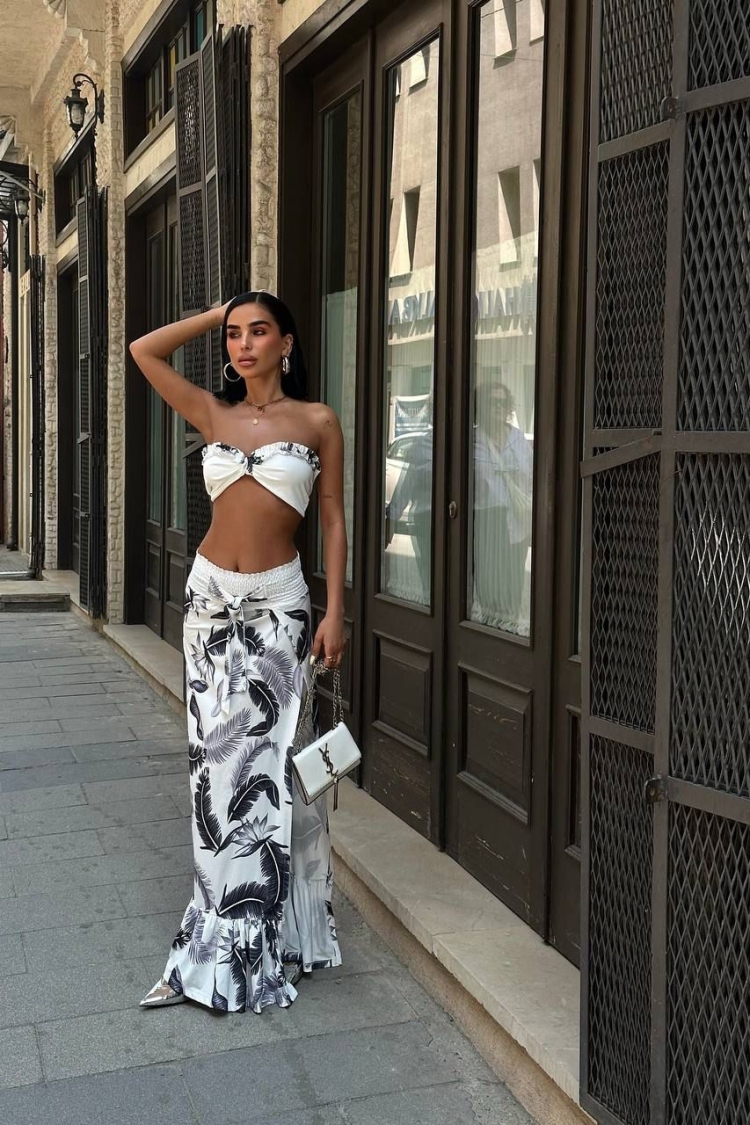 White Floral Mermaid Maxi Skirt Set - Producer: My Jest Fashion - Wholesale Women Clothes - TheBS Women