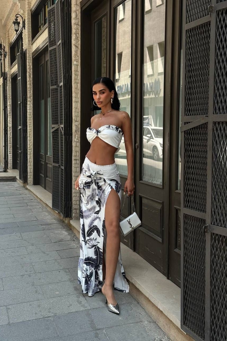 White Floral Mermaid Maxi Skirt Set - Producer: My Jest Fashion - Wholesale Women Clothes - TheBS Women