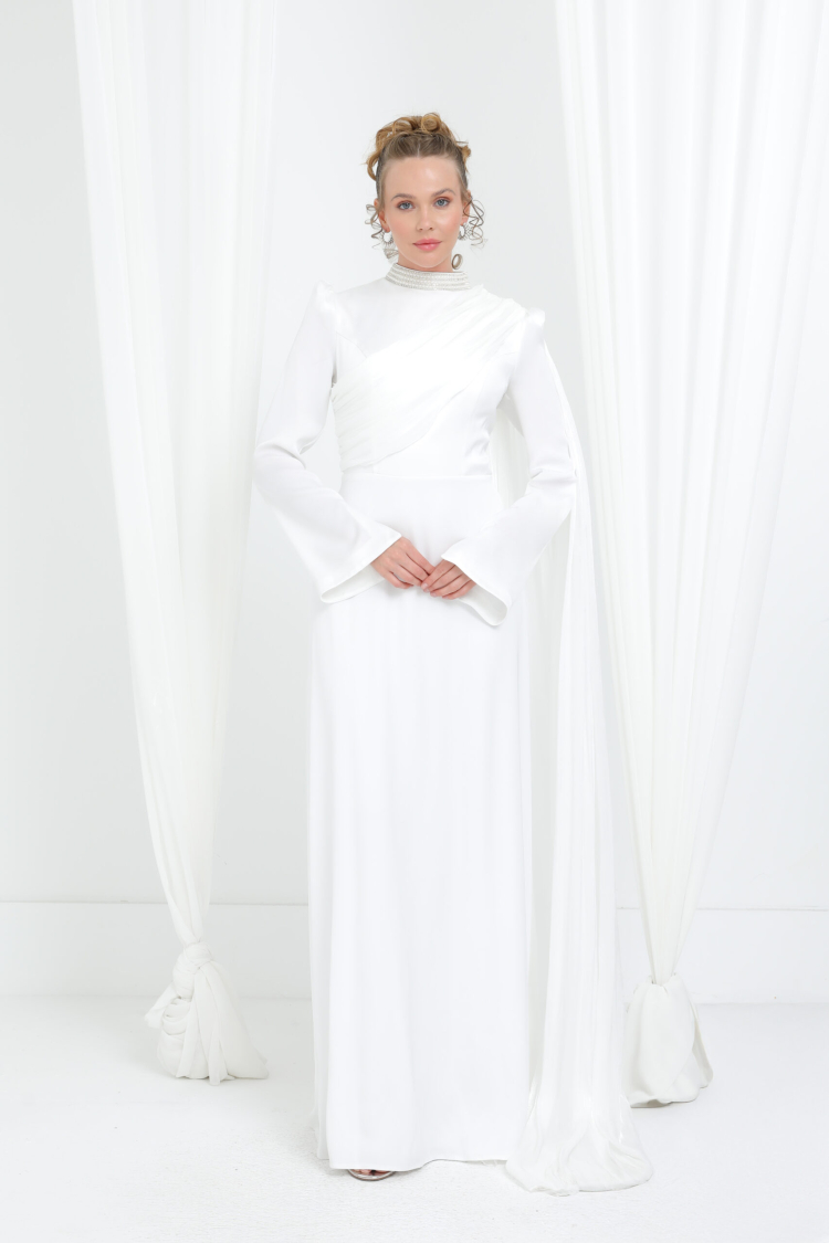 White Elegant A-Line Dress With High Neck - Brand: Puane - Women & Kids, Baby Clothes Wholesale - TheBS Women