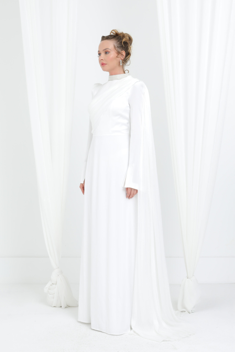 White Elegant A-Line Dress With High Neck - Brand: Puane - Women & Kids, Baby Clothes Wholesale - TheBS Women
