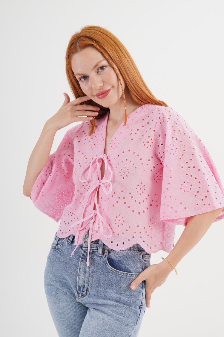 Casual Boho Shirt With Tie Closure - Brand: Lustrin - Women & Kids, Baby Clothes Wholesale - TheBS Women